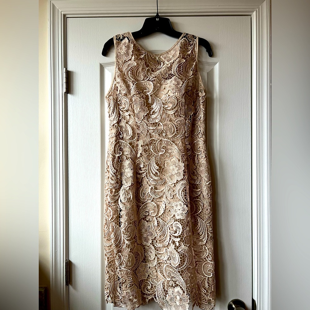 Beige Cocktail Dress with lace overlay